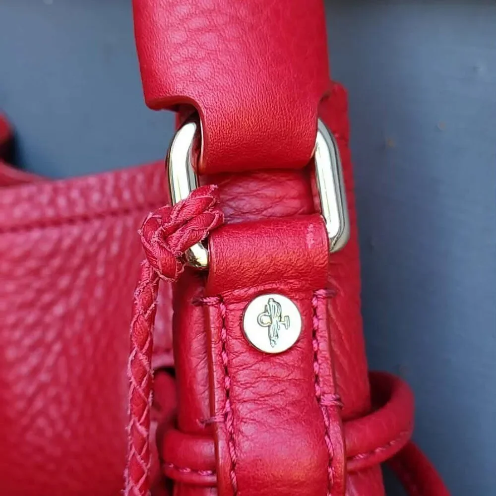 Cole Haan Denney Hobo Bucket Red Pebbled Leather Shoulder Bag